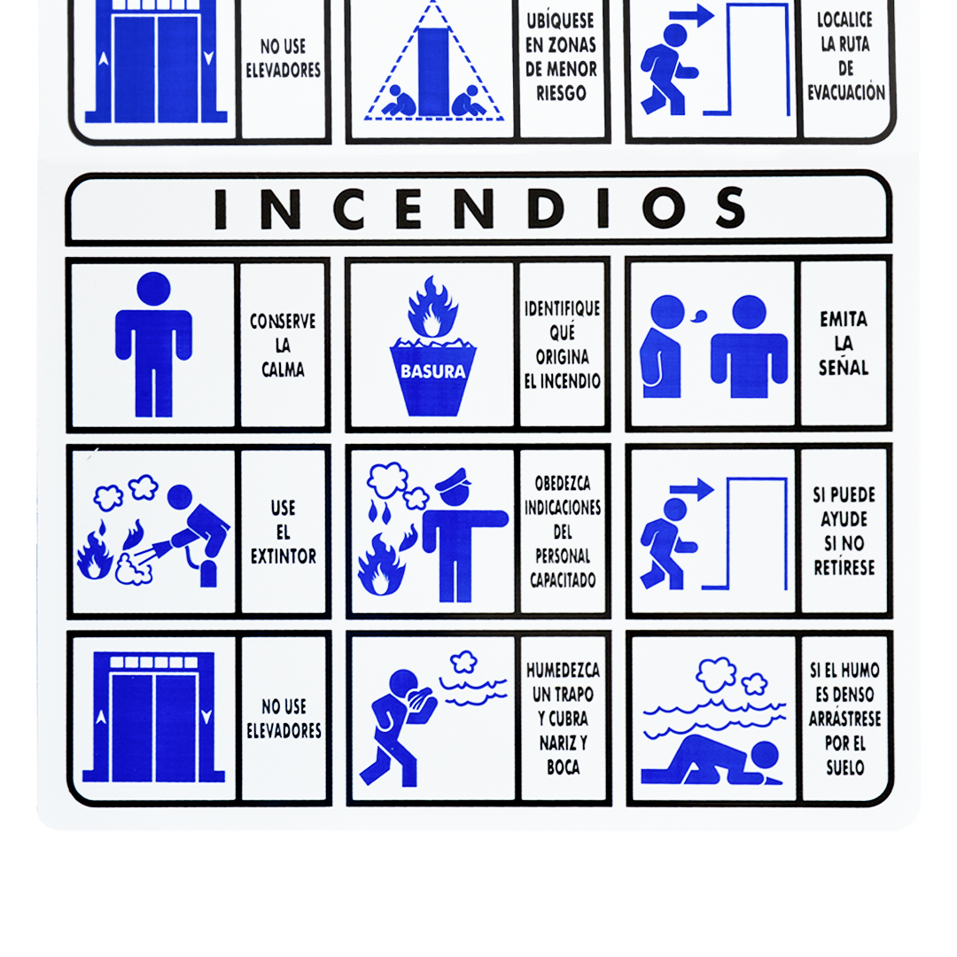 Señalamiento Estireno Qué Hacer en Sismos e Incendios Extinpar ... S00174-03 35 x 40 cm - 2